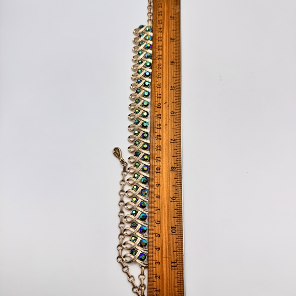Coro Gold Tone Ribbon Link Choker Necklace w/ Aurora Borealis Rhinestones, 16.5” - Picture 6 of 10